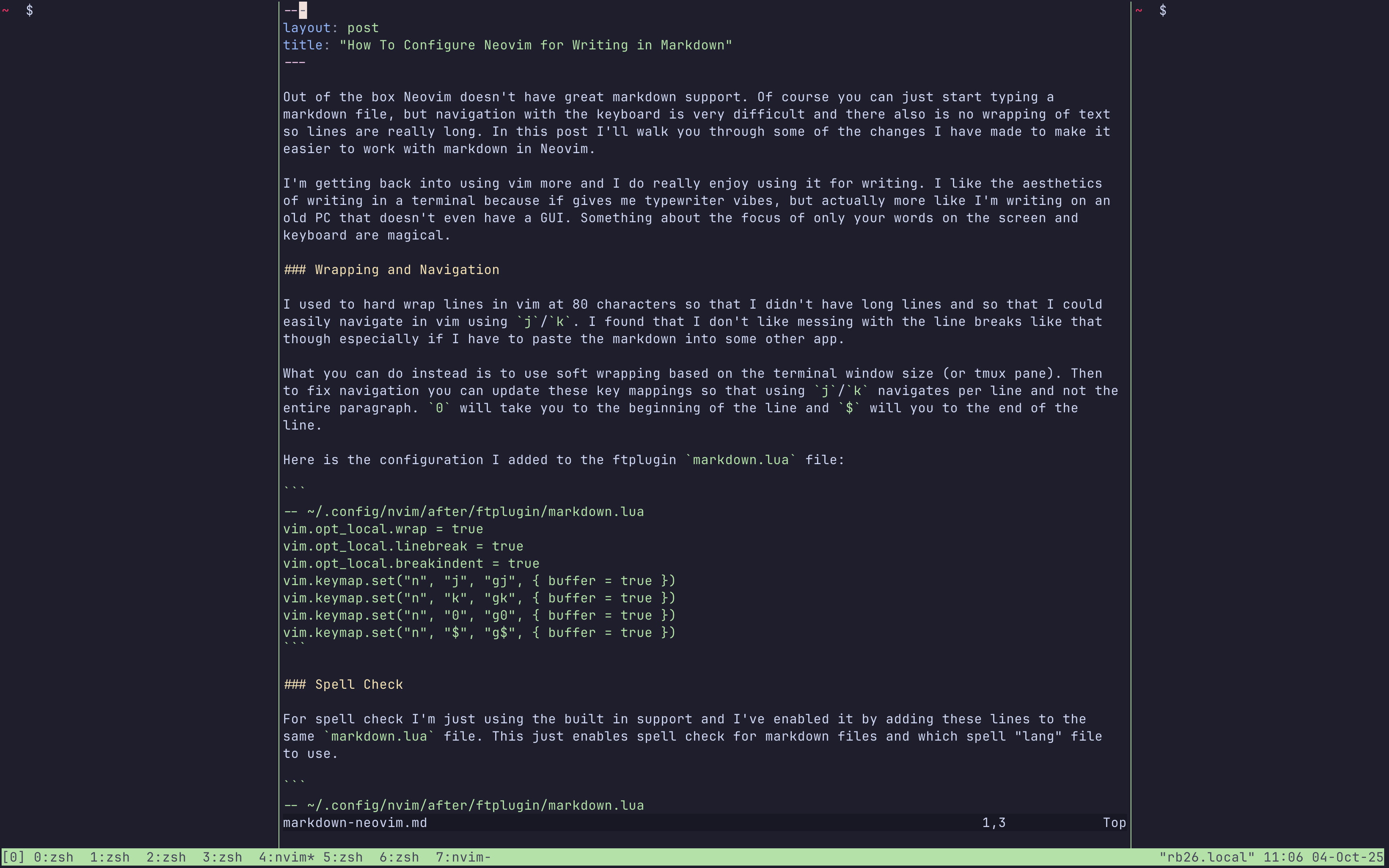 tmux terminal with Neovim